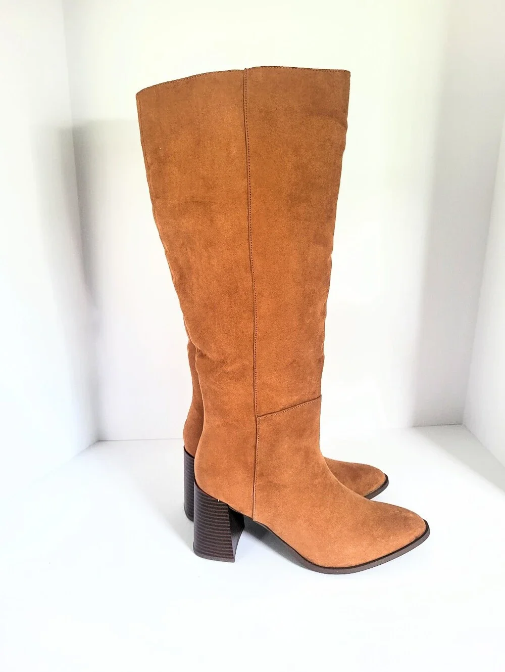 NWT A New Day Camel Brown Vegan Suede Knee High Chunky Heel Boots Size 9